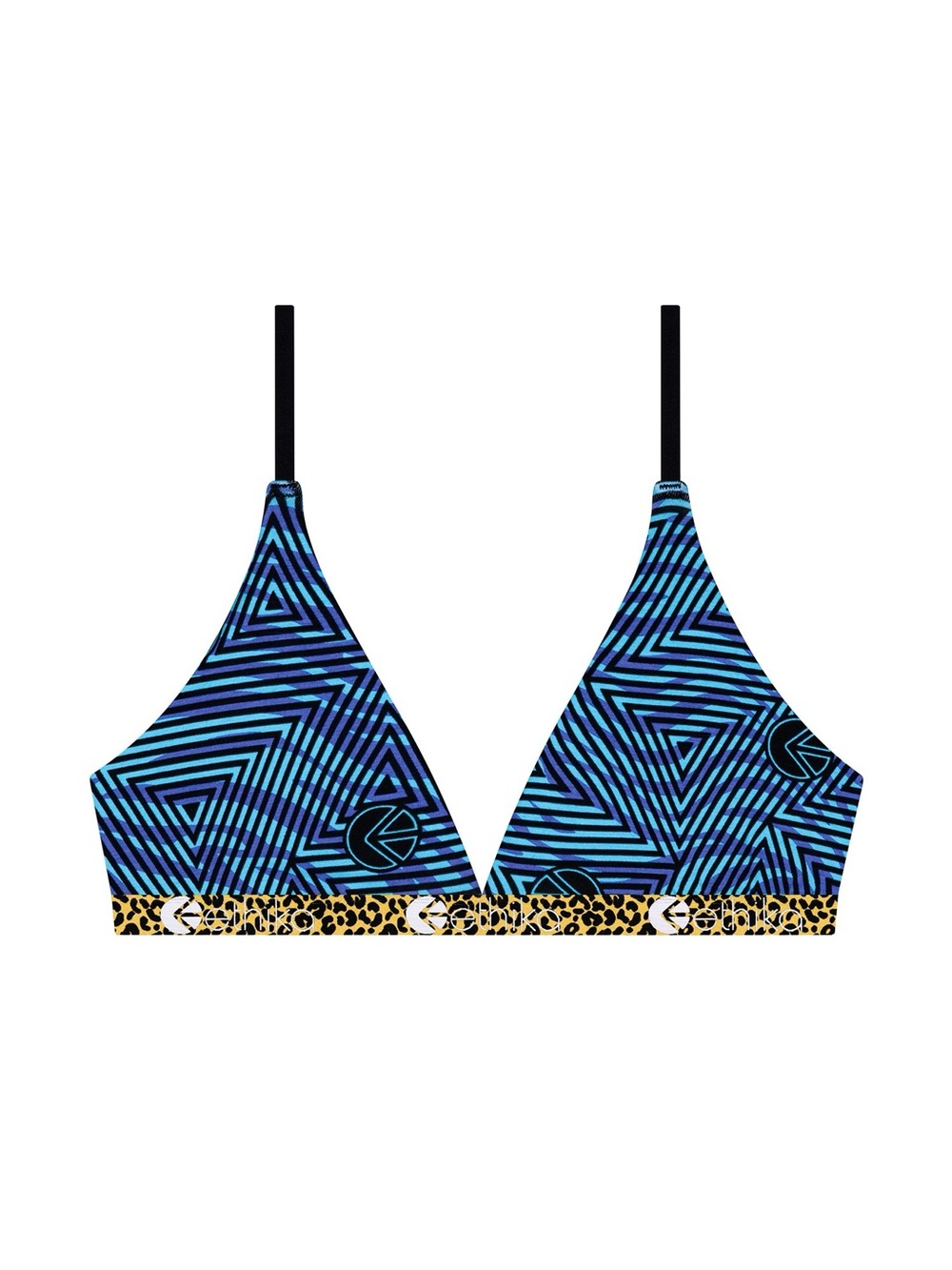 ethika "Sub One AF" Blue Geo Triangle Bralette with Leopard Print Band Size L